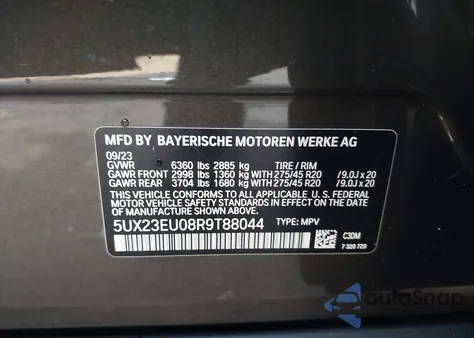 2024 BMW X5 xDrive40I из США, поврежденный, VIN 5UX23EU08R9T88044